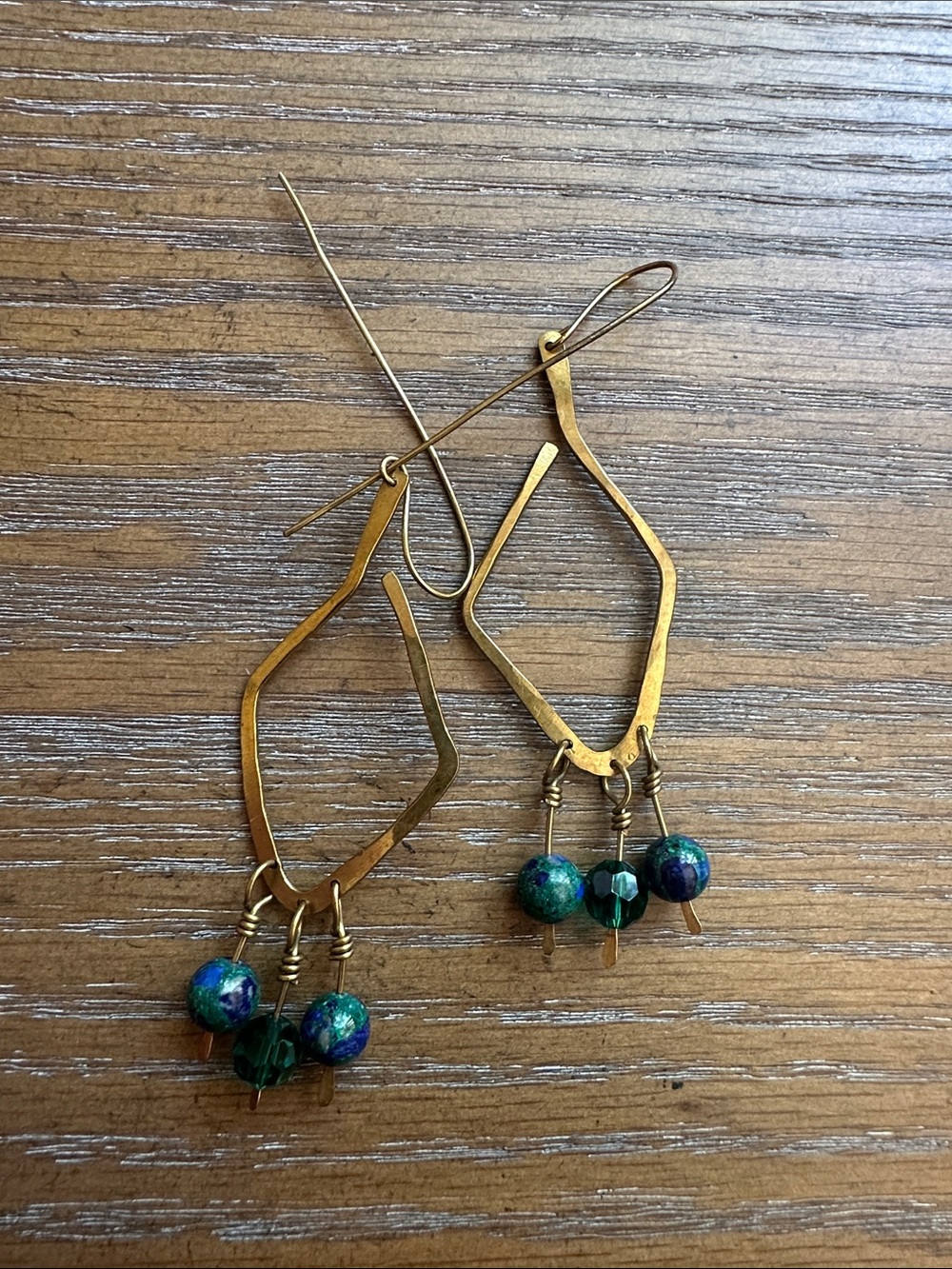 Artisan Chrysocolla Azurite and Brass Earrings